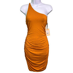 NWT Bailey 44 Abigail Dress One Shoulder Bodycon Rushed Womens M Rust Orange